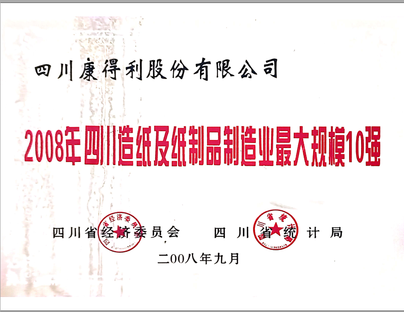 2008四川造紙及紙制品制造業(yè)最大規(guī)模10強(qiáng)